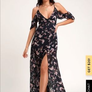 Lulus MUSTARD FLORAL PRINT MAXI DRESS NWT